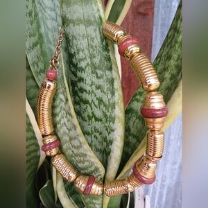 Vintage CHOKER necklace gold Tone Tribal Inspired Enamel